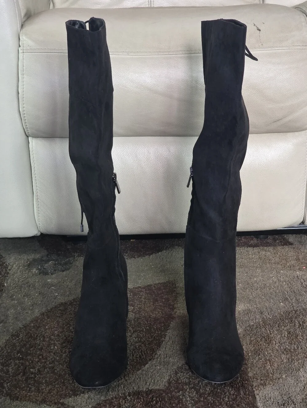 Kennth Cole Reaction Black Suede Knee-High Block Heel Boots